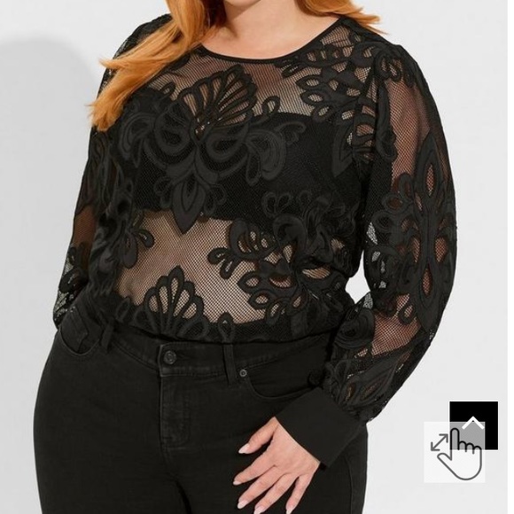 Torrid Black Mesh With Embroidery Long Sleeve Blouse - Picture 5 of 6